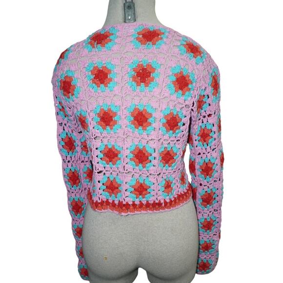 Wild Orange Tree Crochet Granny Square Cardigan Sweater Women’s Small - Picture 4 of 7